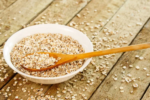 Uncooked Oatmeal Wooden Spoon Best Grain Breakfast — Stock Photo, Image