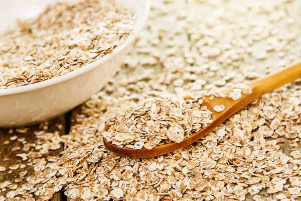 Uncooked Oatmeal Wooden Spoon Best Grain Breakfast — Stock Photo, Image