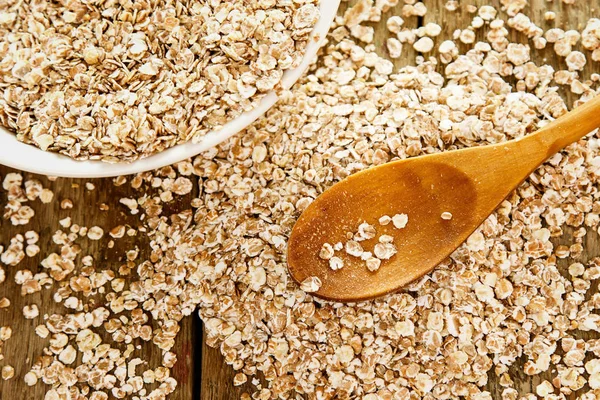 Uncooked Oatmeal Wooden Spoon Best Grain Breakfast — Stock Photo, Image