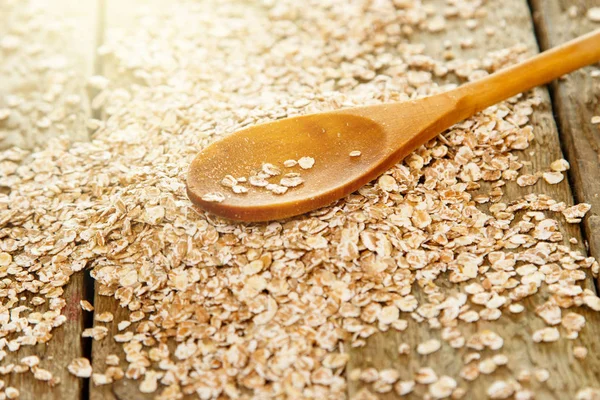 Uncooked Oatmeal Wooden Spoon Best Grain Breakfast — Stock Photo, Image