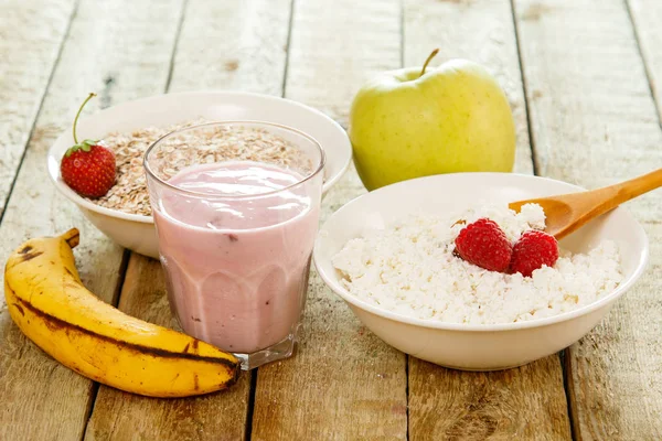 Hälsosam Frukost Cconcept Olika Mat Trä Bordet — Stockfoto