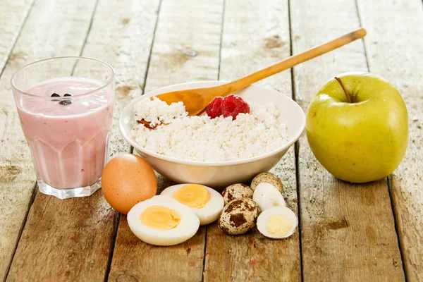 Hälsosam Frukost Cconcept Olika Mat Trä Bordet — Stockfoto