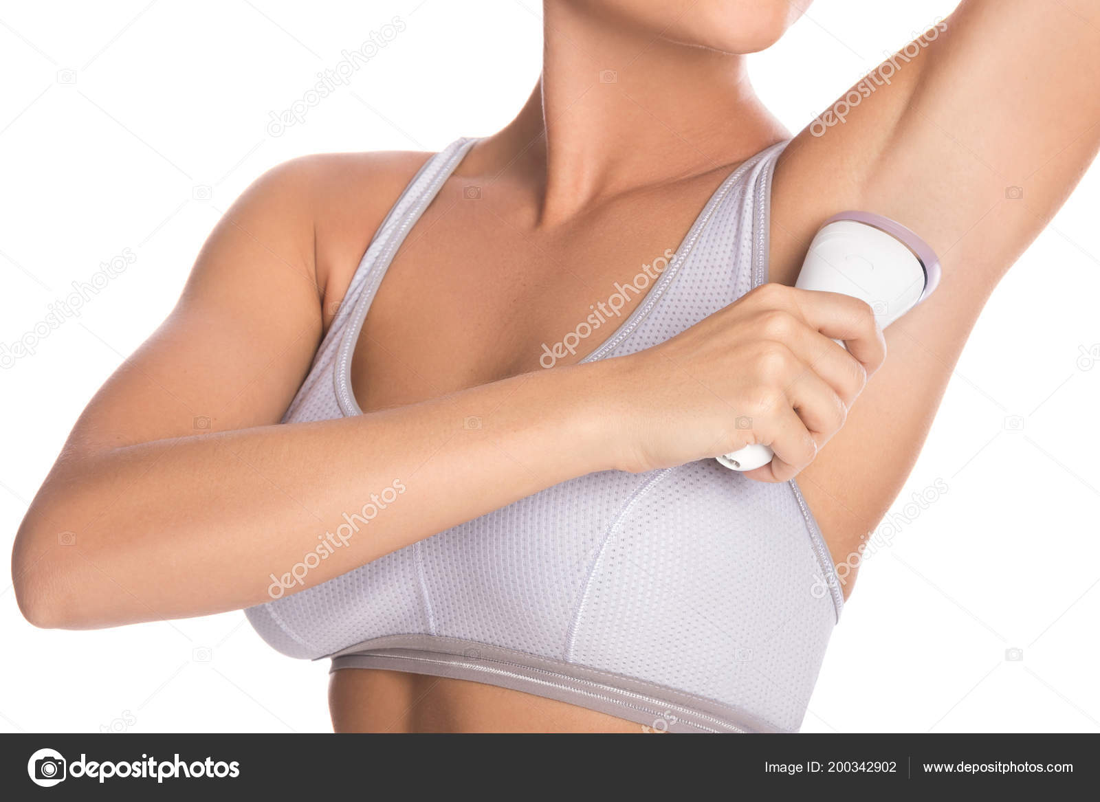 Woman Using Epilator Armpit Isolated White Background Stock Photo by