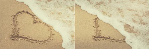 Drawing Heart Sand Wave Foam — Stock Photo, Image