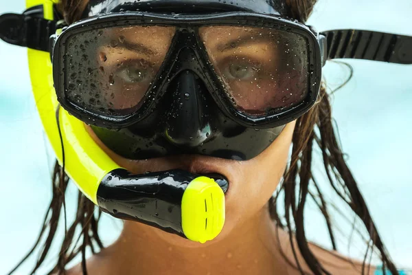 Close View Female Face Snorkeling Mask — Stock Photo, Image