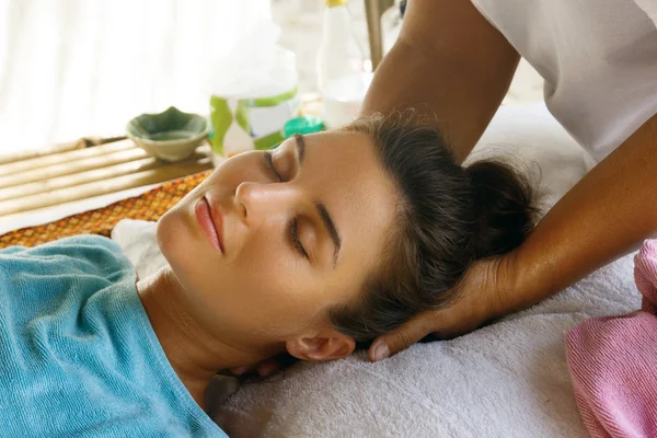 Beautiful Young Woman Neck Massage — Stock Photo, Image