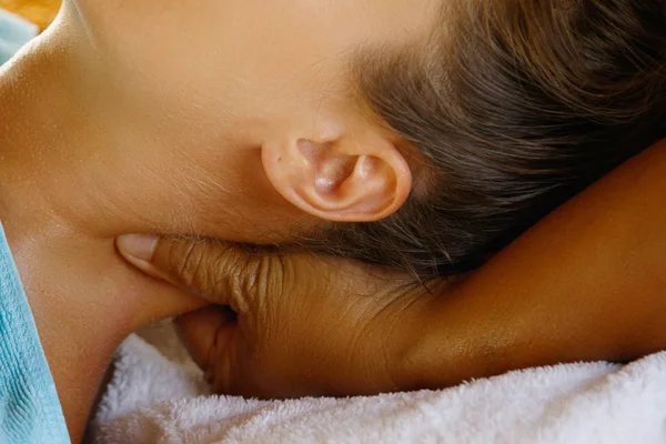 Beautiful Young Woman Neck Massage — Stock Photo, Image