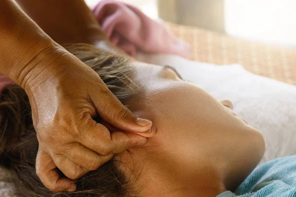 Woman Ear Massage Close View — Stock Photo, Image