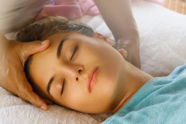 Beautiful Young Woman Neck Massage — Stock Photo, Image