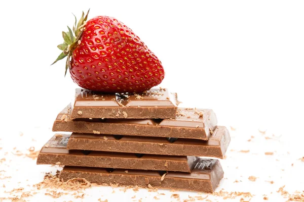 Barre Fraises Chocolat Sur Fond Blanc — Photo