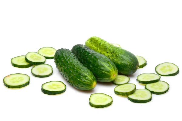 Verse Groene Komkommers Witte Achtergrond — Stockfoto