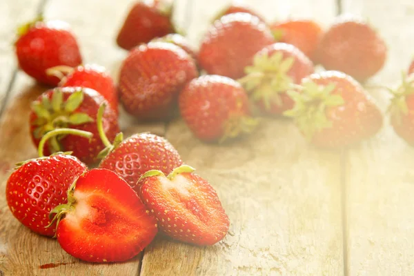 Fresh Rustic Strawberries Wooden Table — Stock Photo, Image