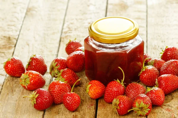 Berries Strawberry Jam Wooden Table — Stock Photo, Image