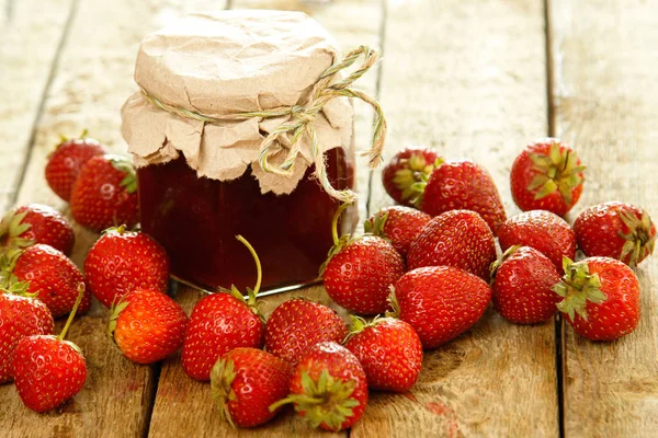 Berries Strawberry Jam Wooden Table — Stock Photo, Image