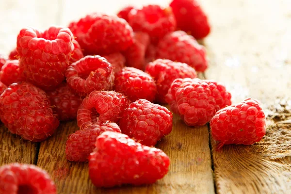 Close View Fresh Raspberries Wooden Table — Stock Photo, Image