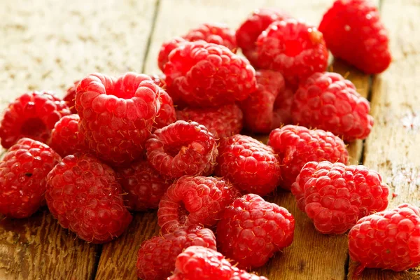 Close View Fresh Raspberries Wooden Table Royalty Free Stock Images