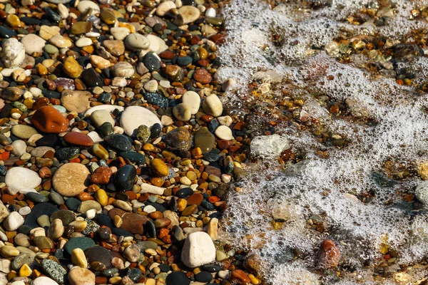 Zbliżenie Gładkie Żwirowa Okrągłe Kamienie Plaży — Zdjęcie stockowe