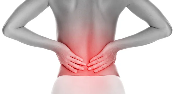 Woman Lower Pain Back White Background — Stock Photo, Image
