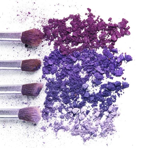 Crushed Eyeshadows Make Brushes White Background — Stock Photo, Image