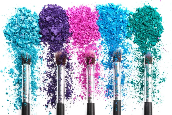 Crushed Eyeshadows Make Brushes White Background — Stock Photo, Image