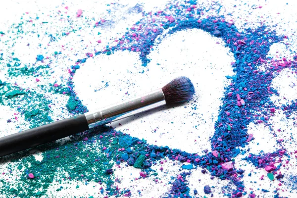 Crushed Eyeshadows Shape Heart Make Brushes — Stock Photo, Image