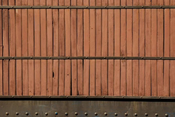 Wooden Wall Surface Steel Planks Rivets — Stock Photo, Image