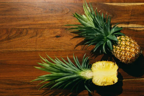 Delicious Fresh Pineapples Wooden Table — Stock Photo, Image