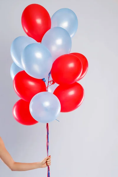 Wiele Kolorowych Balonów Białym Tle Szarym Tle — Zdjęcie stockowe