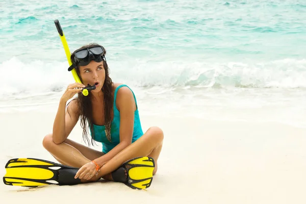 Maszk Függelékek Strandon Snorkeling Gyönyörű — Stock Fotó