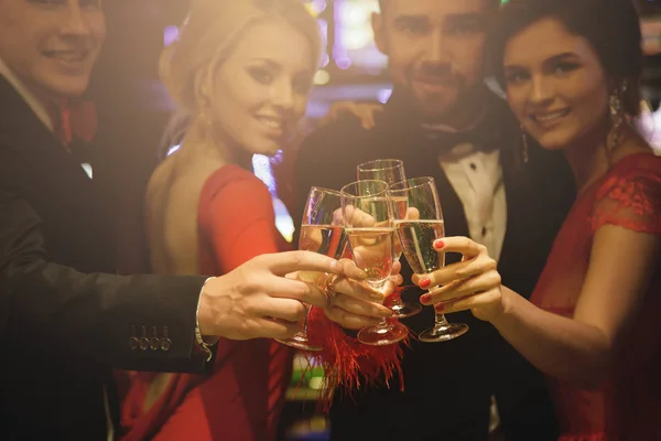 Group People Celebration Hands Full Glasses Sparkling Wine — Stock Photo, Image