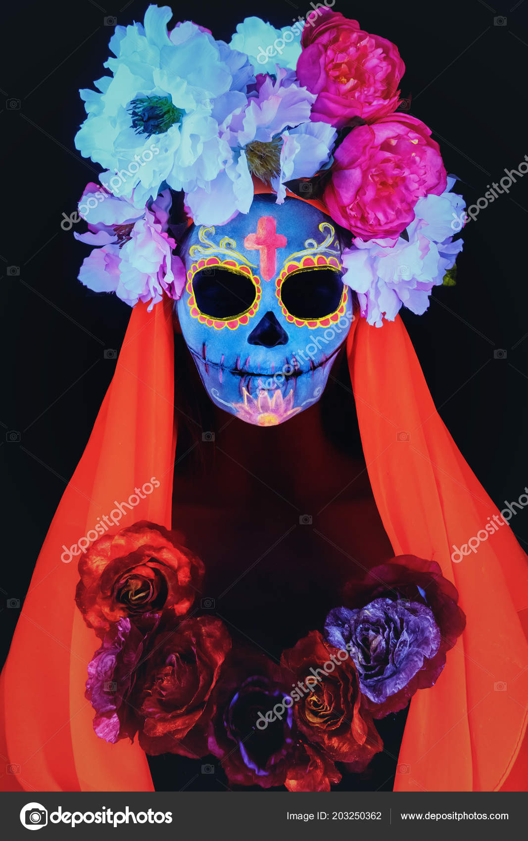 caveira com flores assustadoras criativas para dia de los muertos