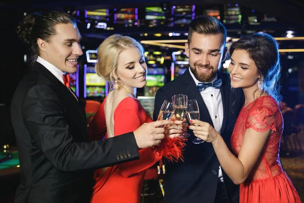 Group Happy People Celebration Drinking Sparkling Wine Casino — Stock Photo, Image