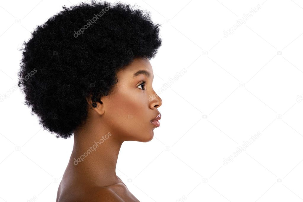 Face profile of young and cute african woman 