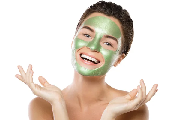 Yüzünde yeşil peeling maskesi olan kadın — Stok fotoğraf