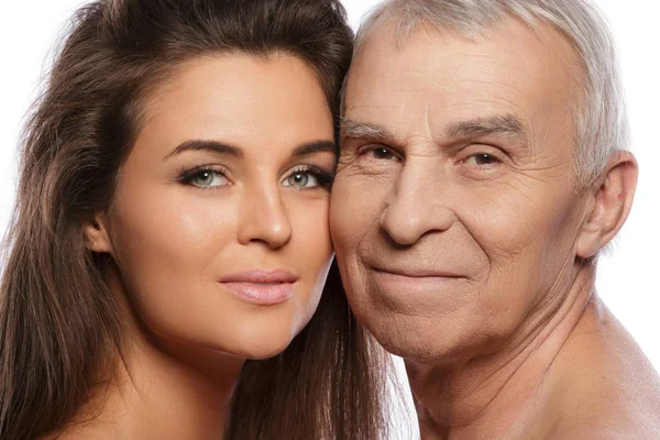 Happy elderly father and his beautiful daughter — Stock Photo, Image