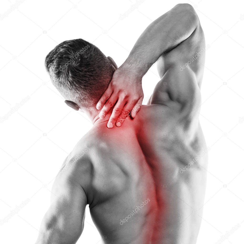 Muscular man with pain in his neck