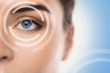 Concepts of laser eye surgery or visual acuity check-up clipart