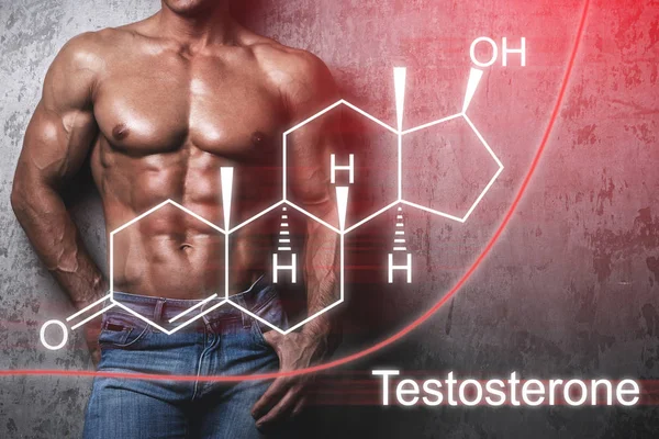 Musculoso cuerpo masculino y la hormona de la testosterona fórmula — Foto de Stock