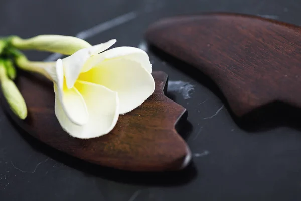 Деревянный скребок для массажа Гуа Ша — стоковое фото