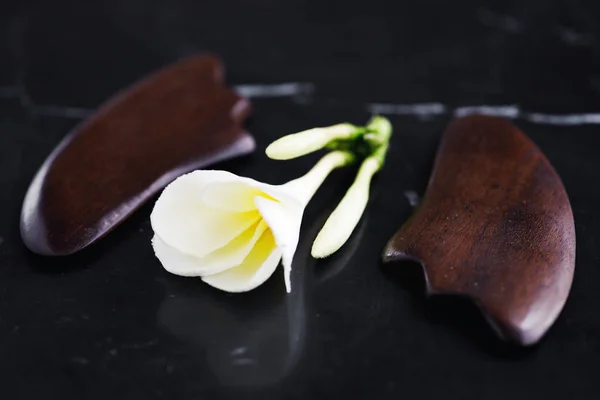 Деревянный скребок для массажа Гуа Ша — стоковое фото