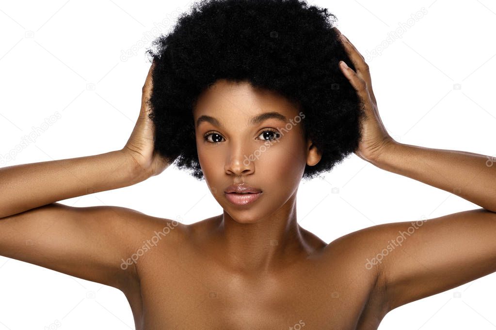 Portrait of young and cute african woman