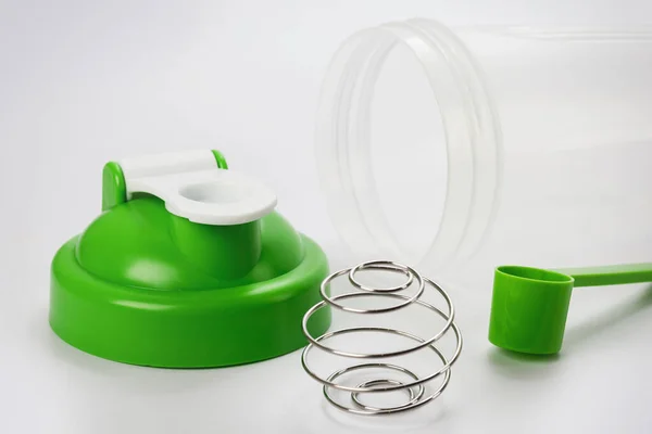 Shaker Proteina Verde Scoop Sfondo Bianco — Foto Stock