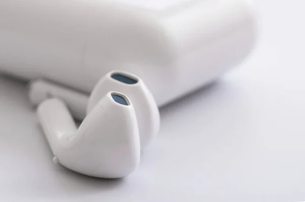 Wireless Earphones Charging Box White Background — Stock Photo, Image