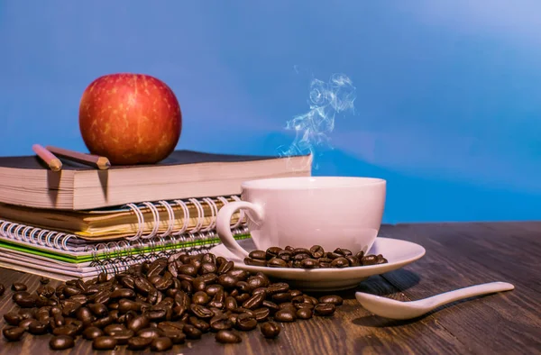 Von Oben Kaffeetasse Auf Hintergrund Holz — Stockfoto