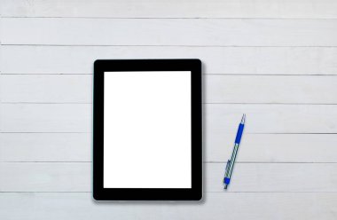 üstten görünüm tablet smartphone bilgisayar notebook ahşap arka plan üzerinde