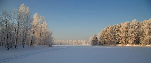 Téli Reggel Riveren Siberia — Stock Fotó