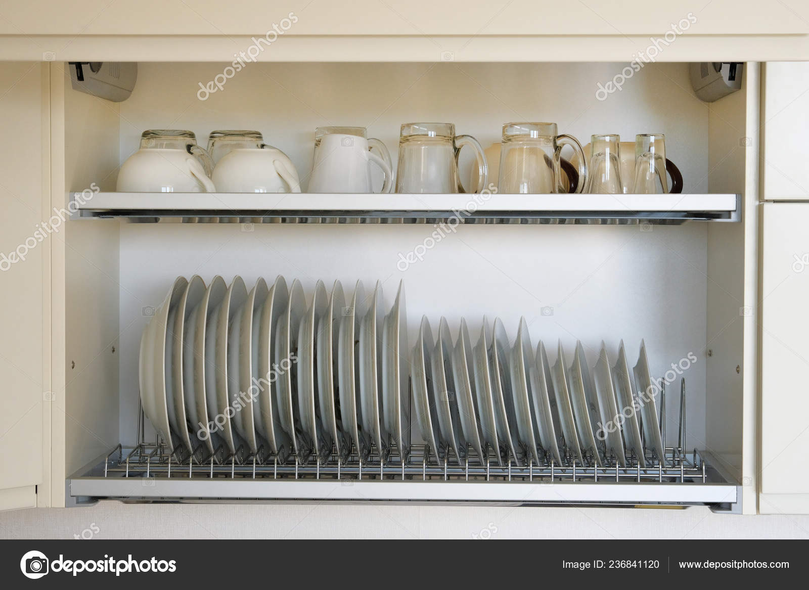 Shelf For Tableware Drying In Modern Kitchen Clean Washed White