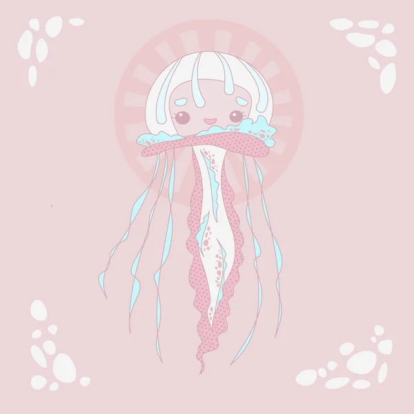 Jellyfish Sea Pink Shade Water — Stock Vector