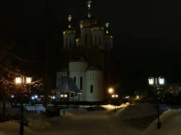 Iglesia Noche Navidad Rusia —  Fotos de Stock