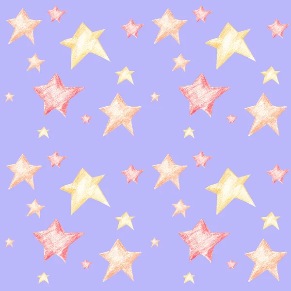 Seamless Pattern Stars Children Fairy Tale Pattern Yellow Orange Red — Stock Photo, Image